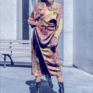 Floral and Geo print dress with fringe